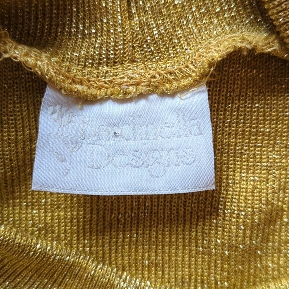 Bardinella Designs Vintage 80s Gold Sparkly Glitter Mock Neck Blouse Size Large - Picture 3 of 6